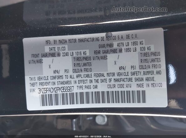 3MZBPACM2PM358987 2023 MAZDA 3 Black Widok komory silnika
