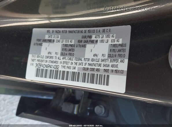 3MZBPACM4RM414382 2024 MAZDA 3 Gray Engine compartment view