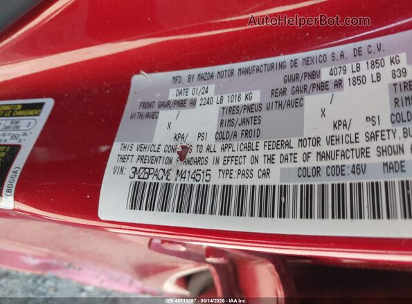 3MZBPACM8RM414515 2024 MAZDA 3 Red Engine compartment view