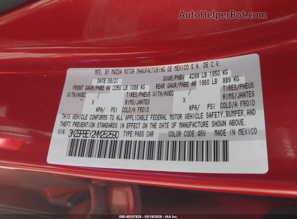 3MZBPBEY2MM252590 2021 MAZDA 3 Красный Вид подкапотного пространства