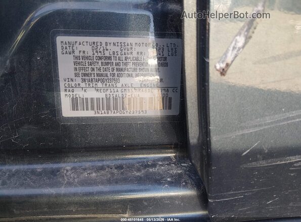 3N1AB7AP0GY237593 2016 NISSAN SENTRA Blue Engine compartment view