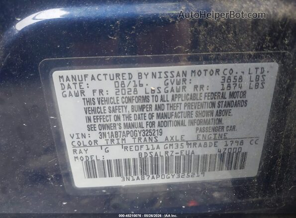 3N1AB7AP0GY325219 2016 NISSAN SENTRA Blue Widok komory silnika