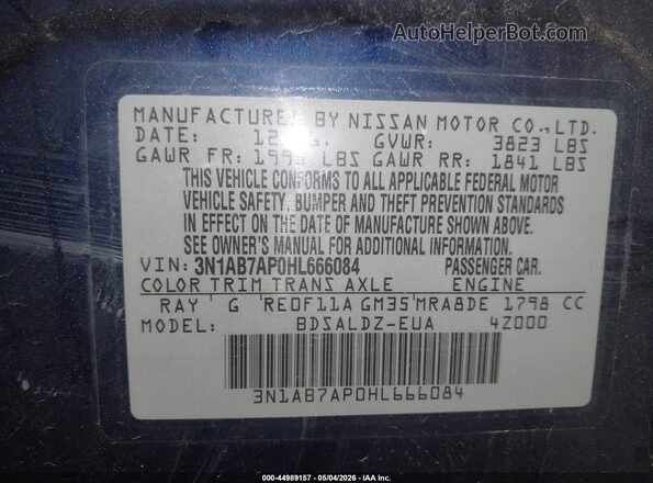 3N1AB7AP0HL666084 2017 NISSAN SENTRA Blue Շարժիչի բաժամունքի տեսք