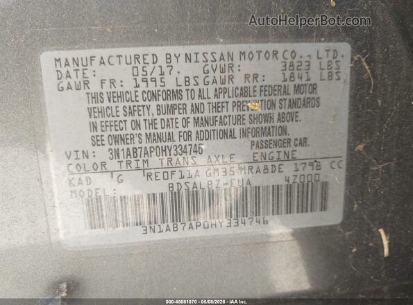 3N1AB7AP0HY334746 2017 NISSAN SENTRA Gray 