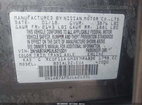 3N1AB7AP0JL621331 2018 NISSAN SENTRA Gray 