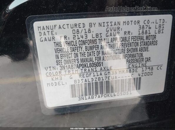 3N1AB7AP0KL605051 2019 NISSAN SENTRA Black Engine compartment view