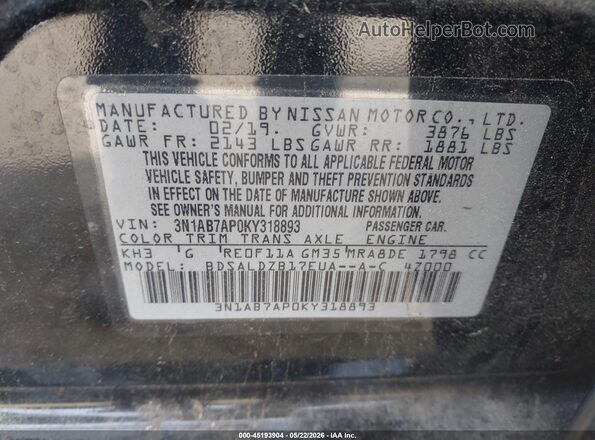 3N1AB7AP0KY318893 2019 NISSAN SENTRA Black Widok komory silnika
