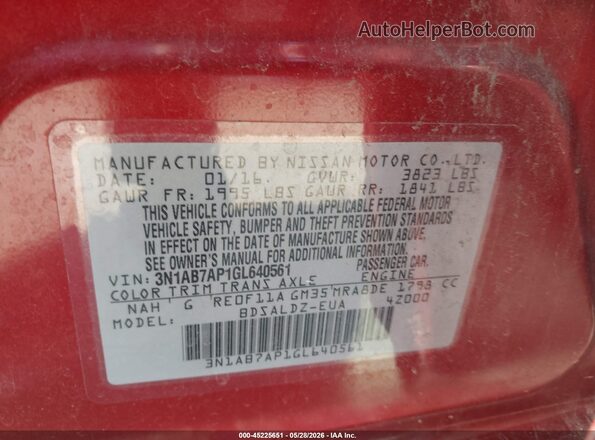 3N1AB7AP1GL640561 2016 NISSAN SENTRA Red Widok komory silnika