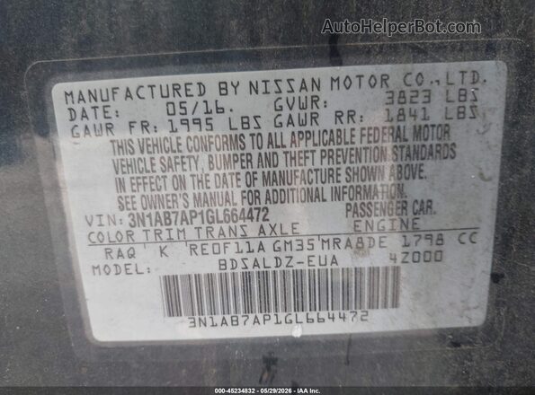 3N1AB7AP1GL664472 2016 NISSAN SENTRA Blue ძრავის განყოფილების ხედი