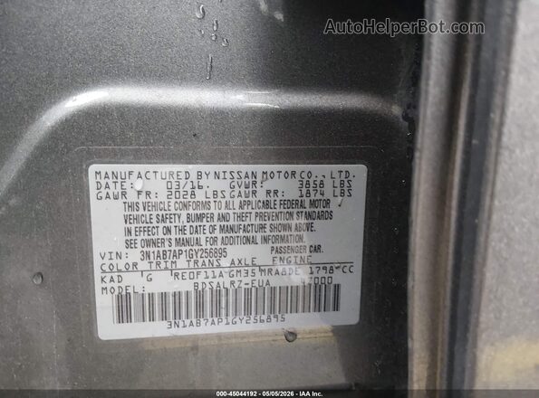3N1AB7AP1GY256895 2016 NISSAN SENTRA Black Vista del compartimento del motor