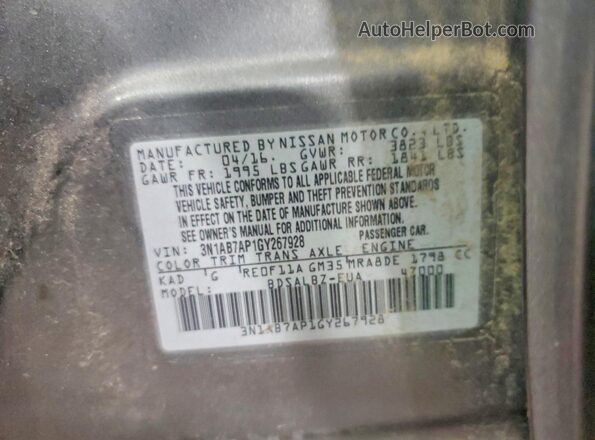 3N1AB7AP1GY267928 2016 NISSAN SENTRA Gray 
