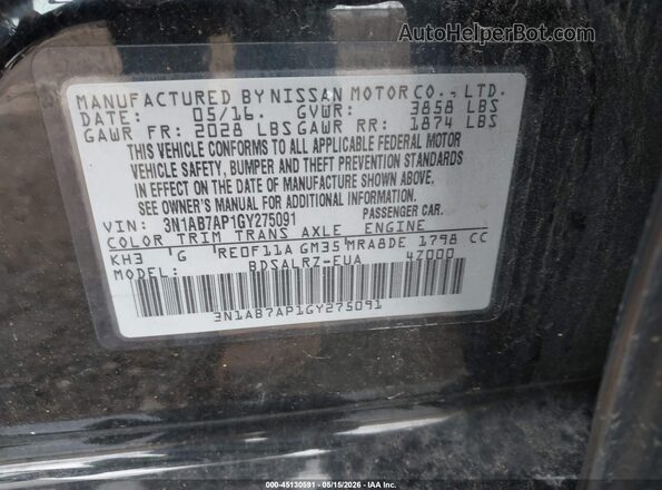 3N1AB7AP1GY275091 2016 NISSAN SENTRA Black Engine compartment view