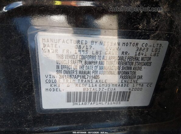 3N1AB7AP1HL711405 2017 NISSAN SENTRA Black Вид підкапотного простору