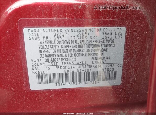 3N1AB7AP1HY366752 2017 NISSAN SENTRA Красный 