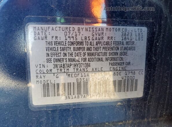 3N1AB7AP1HY371384 2017 NISSAN SENTRA Blue 