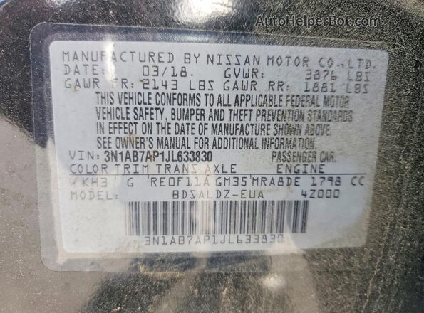 3N1AB7AP1JL633830 2018 NISSAN SENTRA Black Вид підкапотного простору