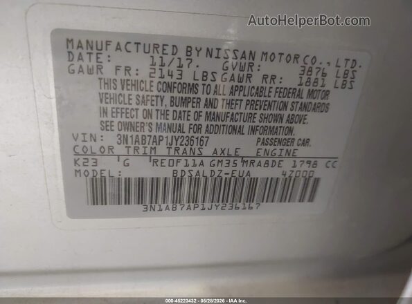 3N1AB7AP1JY236167 2018 NISSAN SENTRA Silver Widok komory silnika
