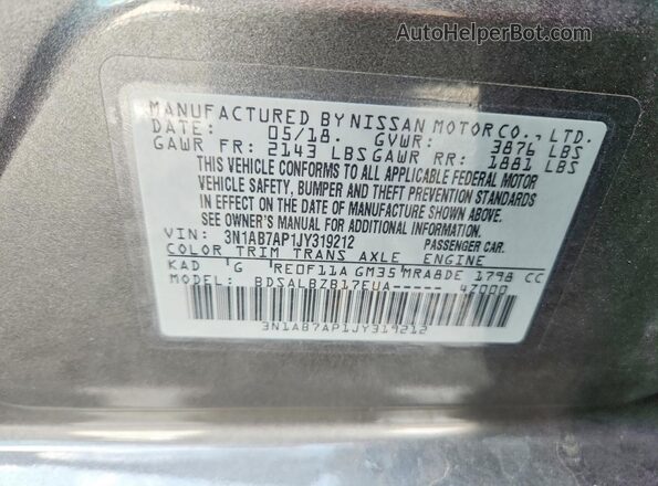 3N1AB7AP1JY319212 2018 NISSAN SENTRA Gray 