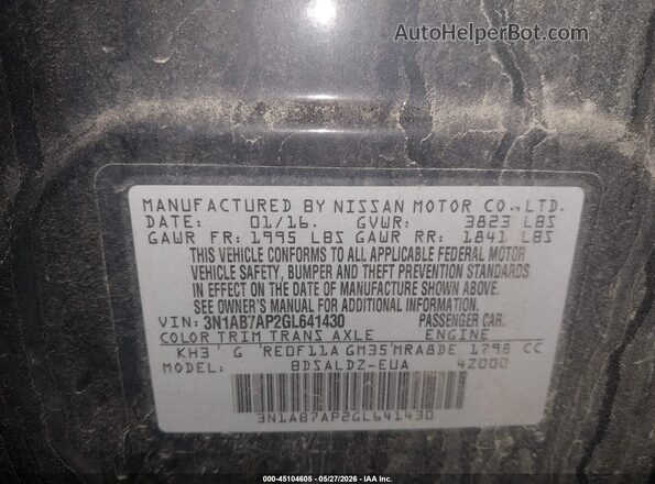 3N1AB7AP2GL641430 2016 NISSAN SENTRA Black Widok komory silnika