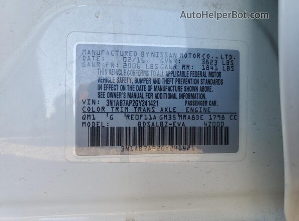 3N1AB7AP2GY241421 2016 NISSAN SENTRA White Շարժիչի բաժամունքի տեսք