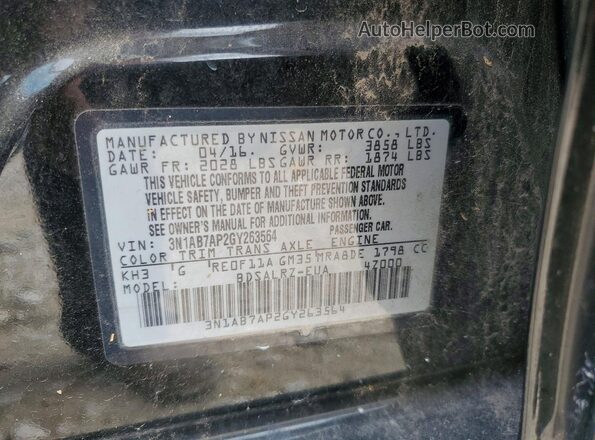 3N1AB7AP2GY263564 2016 NISSAN SENTRA Black VIN კოდის სტიკერის ხედი