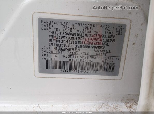 3N1AB7AP2HY253327 2017 NISSAN SENTRA White Vista del compartimento del motor