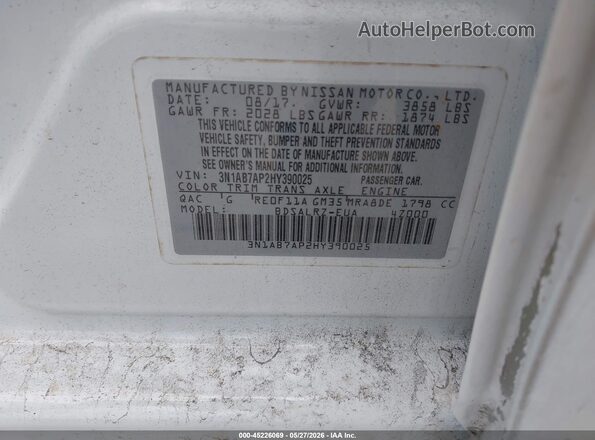 3N1AB7AP2HY390025 2017 NISSAN SENTRA White 