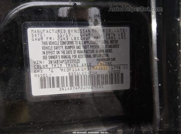3N1AB7AP2JY229535 2018 NISSAN SENTRA Black Engine compartment view