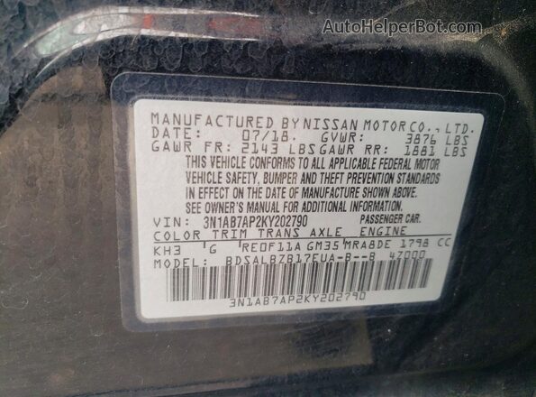 3N1AB7AP2KY202790 2019 NISSAN SENTRA Черный 