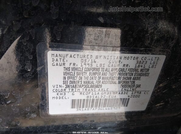 3N1AB7AP3GL665929 2016 NISSAN SENTRA Black Engine compartment view