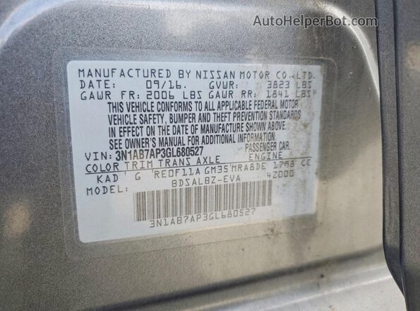 3N1AB7AP3GL680527 2016 NISSAN SENTRA Charcoal VIN sticker view