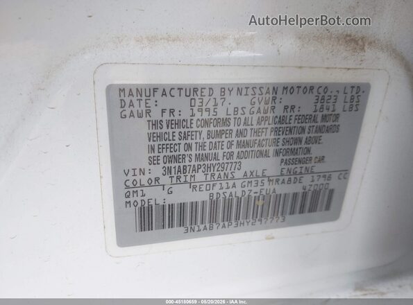 3N1AB7AP3HY297773 2017 NISSAN SENTRA White Vista del compartimento del motor