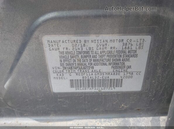 3N1AB7AP3JL627219 2018 NISSAN SENTRA Gray Vista del compartimento del motor