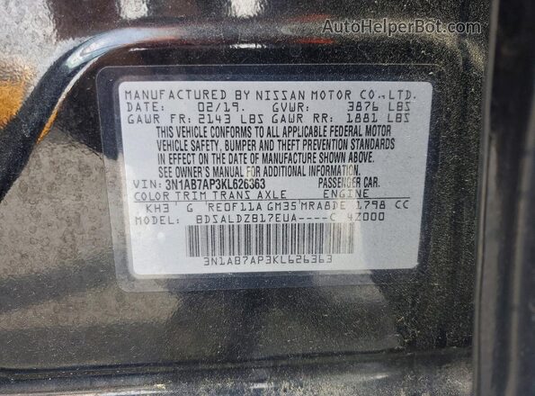 3N1AB7AP3KL626363 2019 NISSAN SENTRA Black Вид підкапотного простору