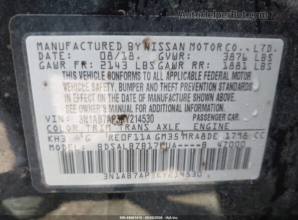 3N1AB7AP3KY214530 2019 NISSAN SENTRA Black 