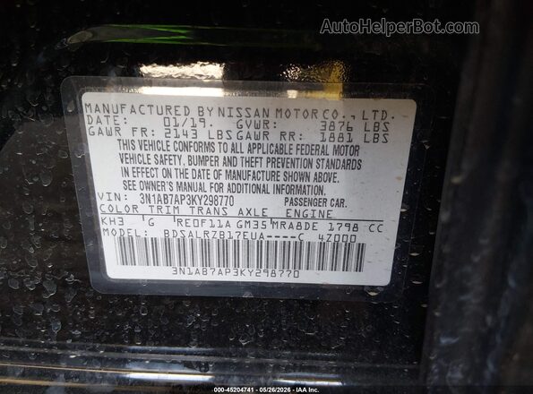 3N1AB7AP3KY298770 2019 NISSAN SENTRA Black 