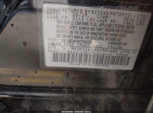 3N1AB7AP3KY394995 2019 NISSAN SENTRA Black ძრავის განყოფილების ხედი