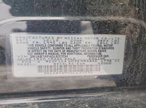 3N1AB7AP4GL637234 2016 NISSAN SENTRA Black Widok komory silnika