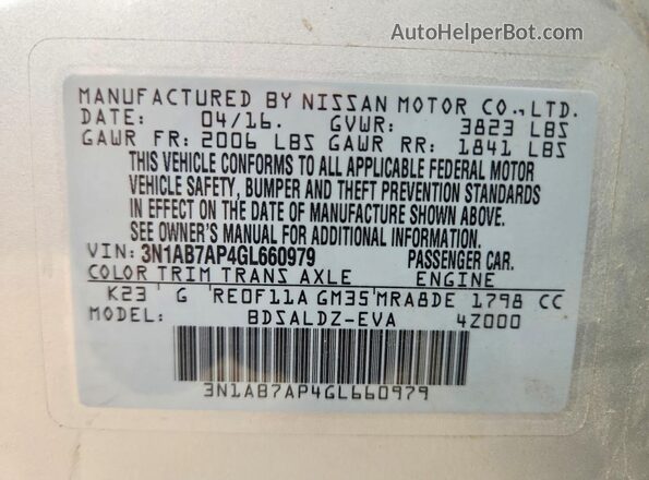 3N1AB7AP4GL660979 2016 NISSAN SENTRA Серебряный 