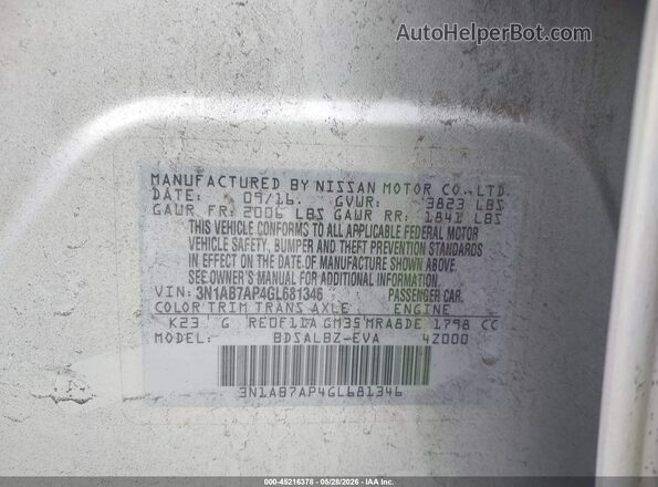 3N1AB7AP4GL681346 2016 NISSAN SENTRA Gray 