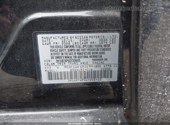 3N1AB7AP4GY208405 2016 NISSAN SENTRA Black Widok komory silnika