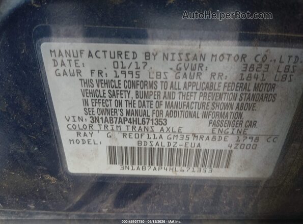 3N1AB7AP4HL671353 2017 NISSAN SENTRA Blue 