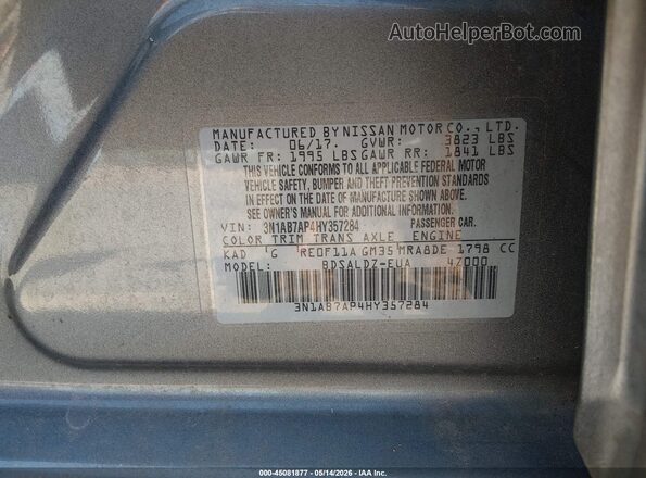 3N1AB7AP4HY357284 2017 NISSAN SENTRA Gray Вид підкапотного простору
