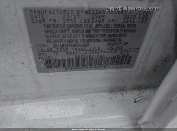 3N1AB7AP4HY364929 2017 NISSAN SENTRA Белый 