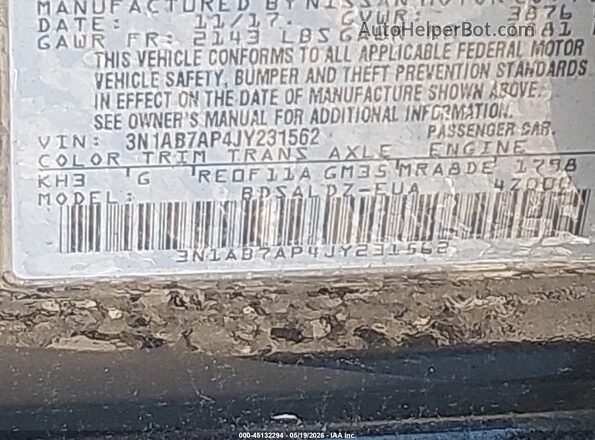 3N1AB7AP4JY231562 2018 NISSAN SENTRA Black Widok komory silnika