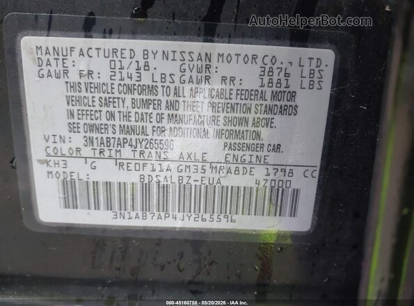 3N1AB7AP4JY265596 2018 NISSAN SENTRA Gray Widok komory silnika