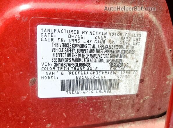 3N1AB7AP5GL656438 2016 NISSAN SENTRA Red Вид підкапотного простору