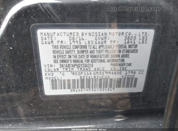 3N1AB7AP5GY334319 2016 NISSAN SENTRA Black ძრავის განყოფილების ხედი