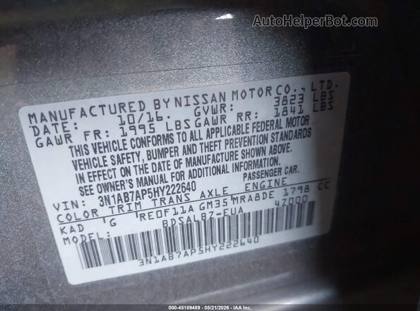 3N1AB7AP5HY222640 2017 NISSAN SENTRA Gray Engine compartment view