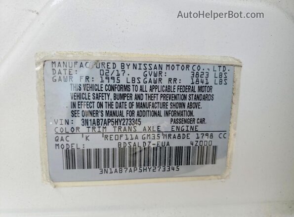 3N1AB7AP5HY273345 2017 NISSAN SENTRA White Engine compartment view